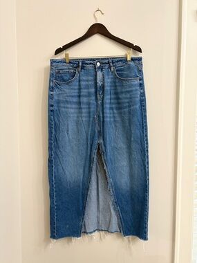 American Eagle Blue Denim Midi Skirt with Front Slit